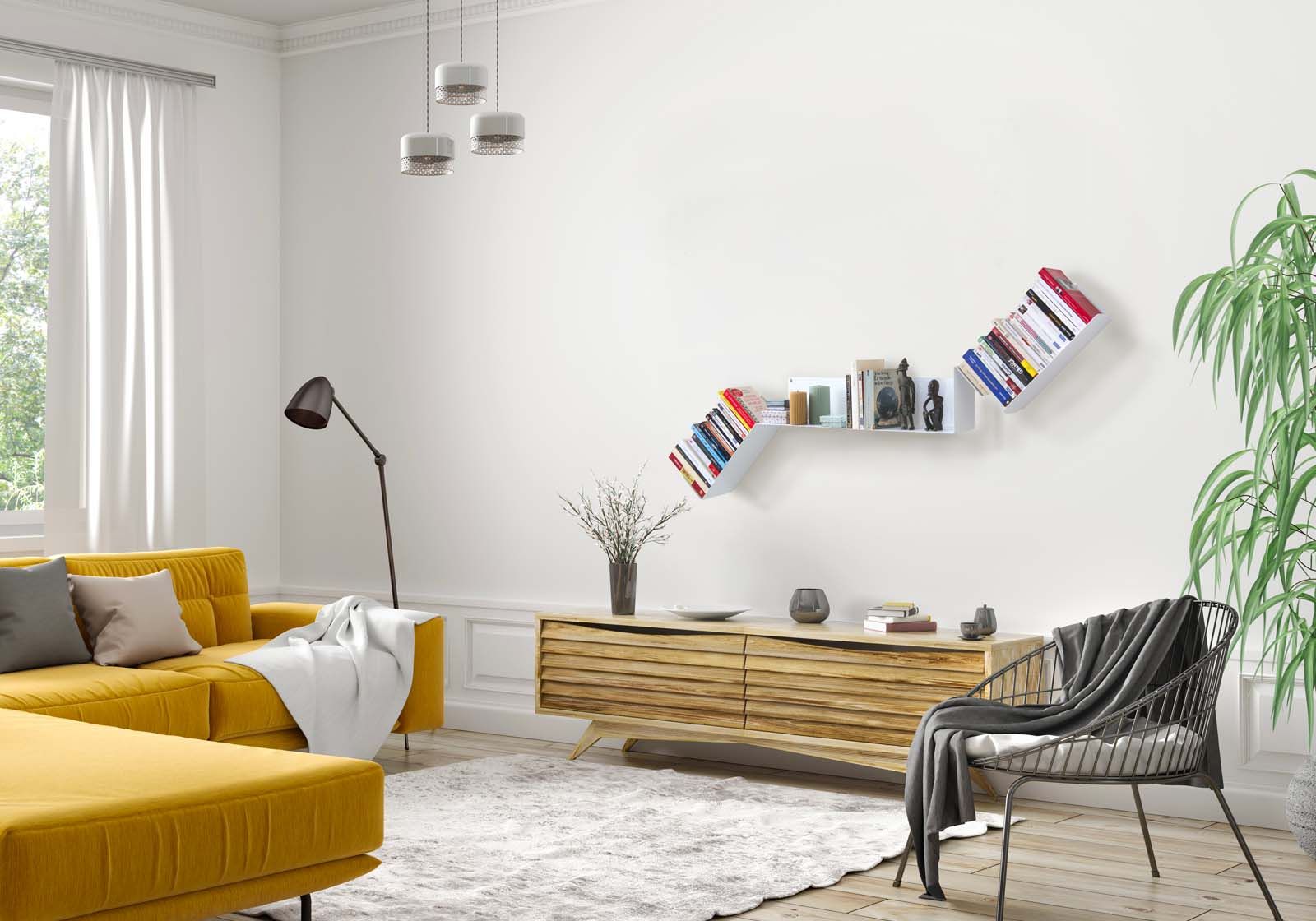 Design bookshelf - White Bookcase metal - Asymmetrical Bookshelves - 7