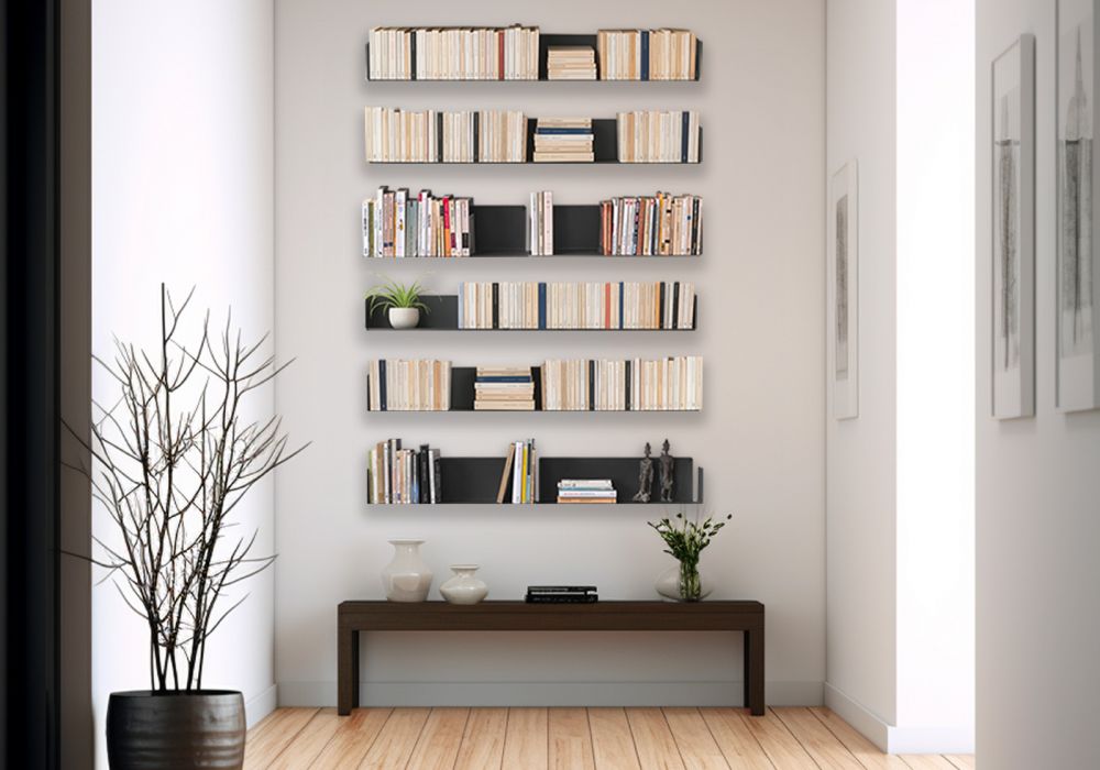 Bücherregal - Grau Bücherschrank Metall 45 cm - Satz von 12 Bücherregal wand - 1 Bücherregal - Grau Bücherschrank Metall 45 cm - Satz von 12 Bücherregal wand - 1