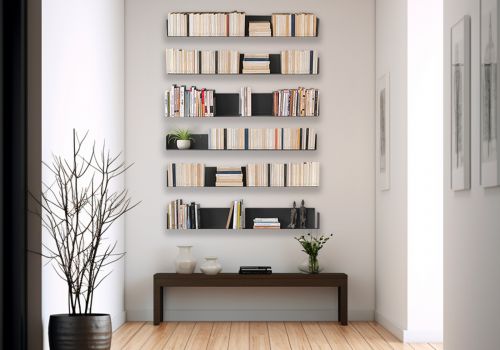 Bücherregal - Grau Bücherschrank Metall 45 cm - Satz von 12 Bücherregal wand - 1