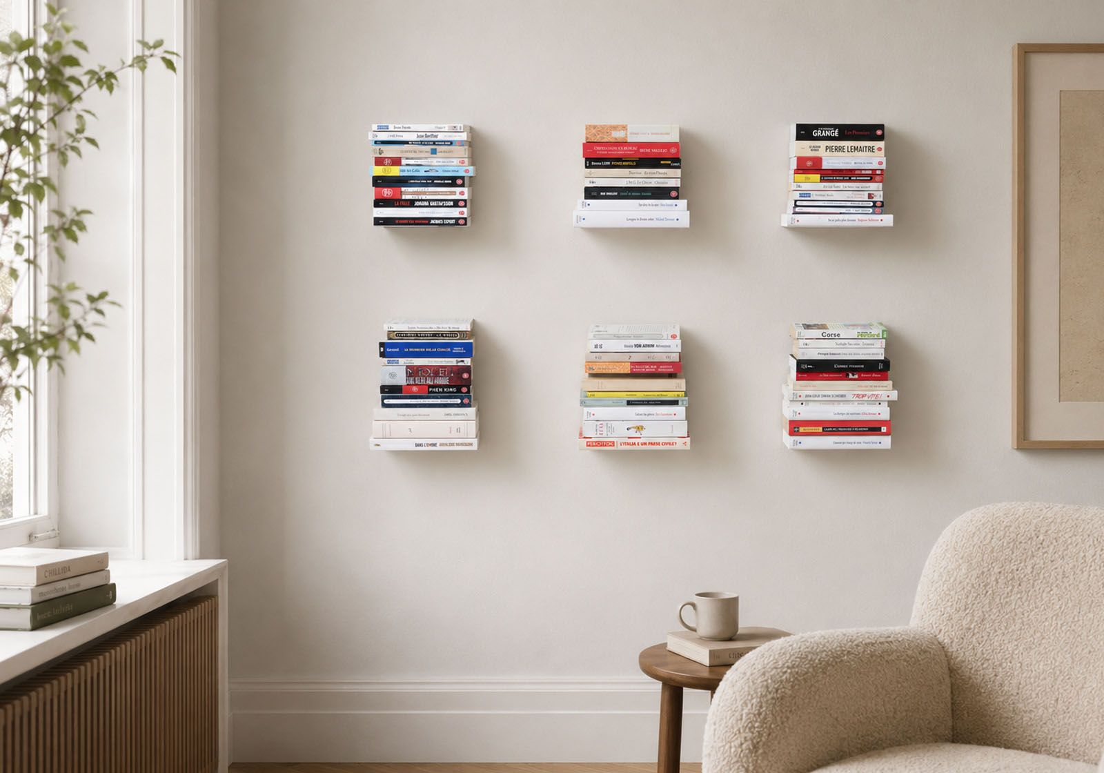 Kleine onzichtbare boekenplank 12 x 12 cm - Wit - Set van 6 Witte wandplank - 2