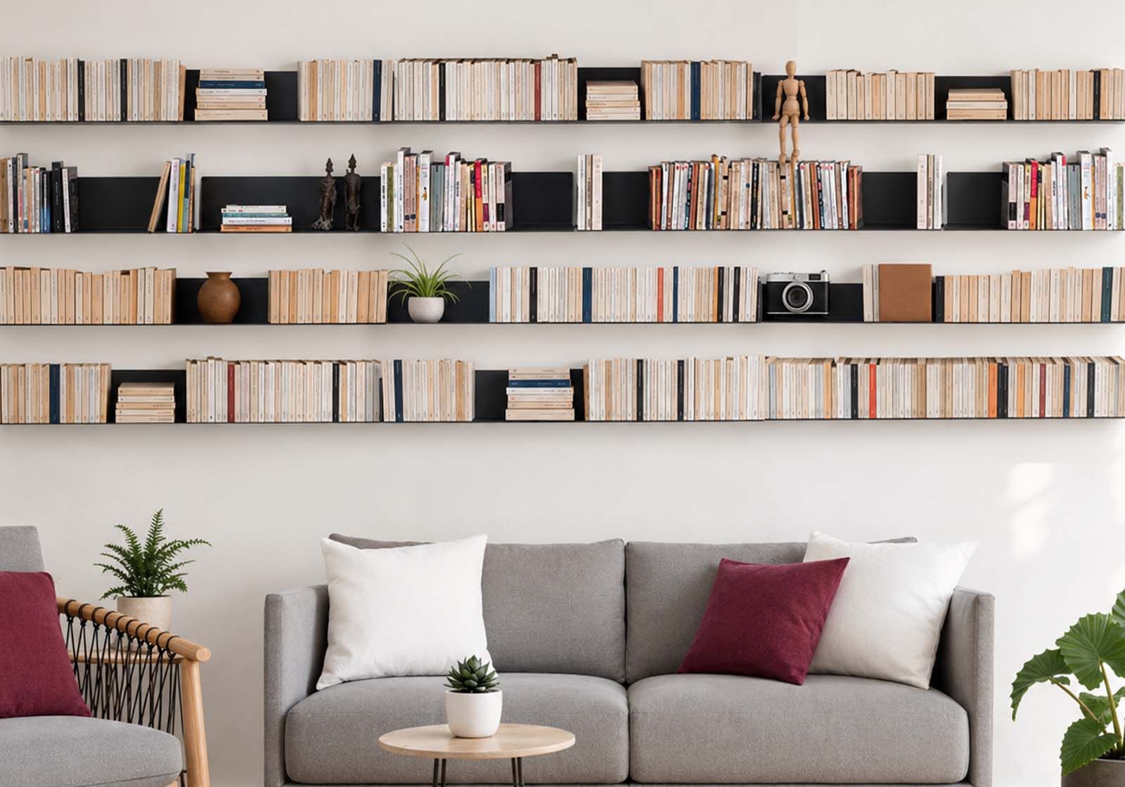 Estantes para libros - Librería de metal 60 cm - Juego de 24 - Gris Estantes grises - 1