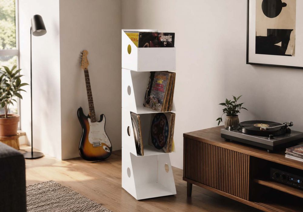 Vinyl record storage - Metal White - 4 levels Vinyl Storage - 2
