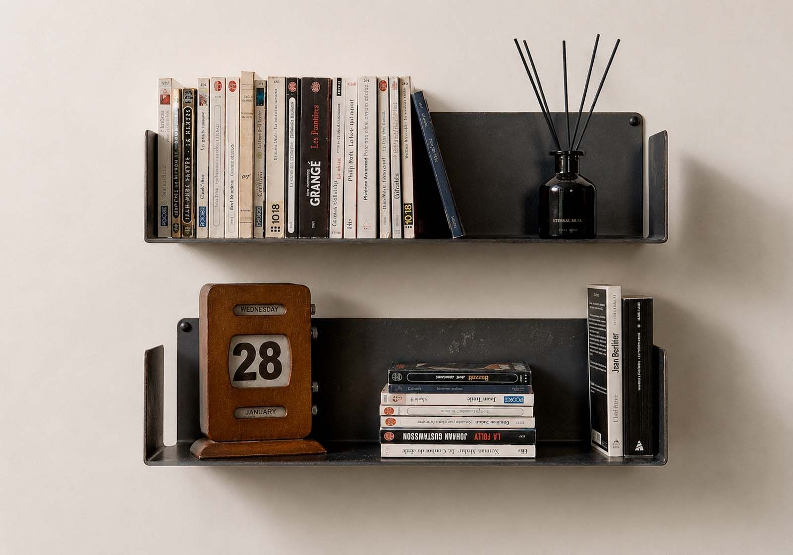 Bücherregale 60 x 15 cm - Industrie-Schwarz - Satz von 2 - Stahl Bunte Wandregale - 1
