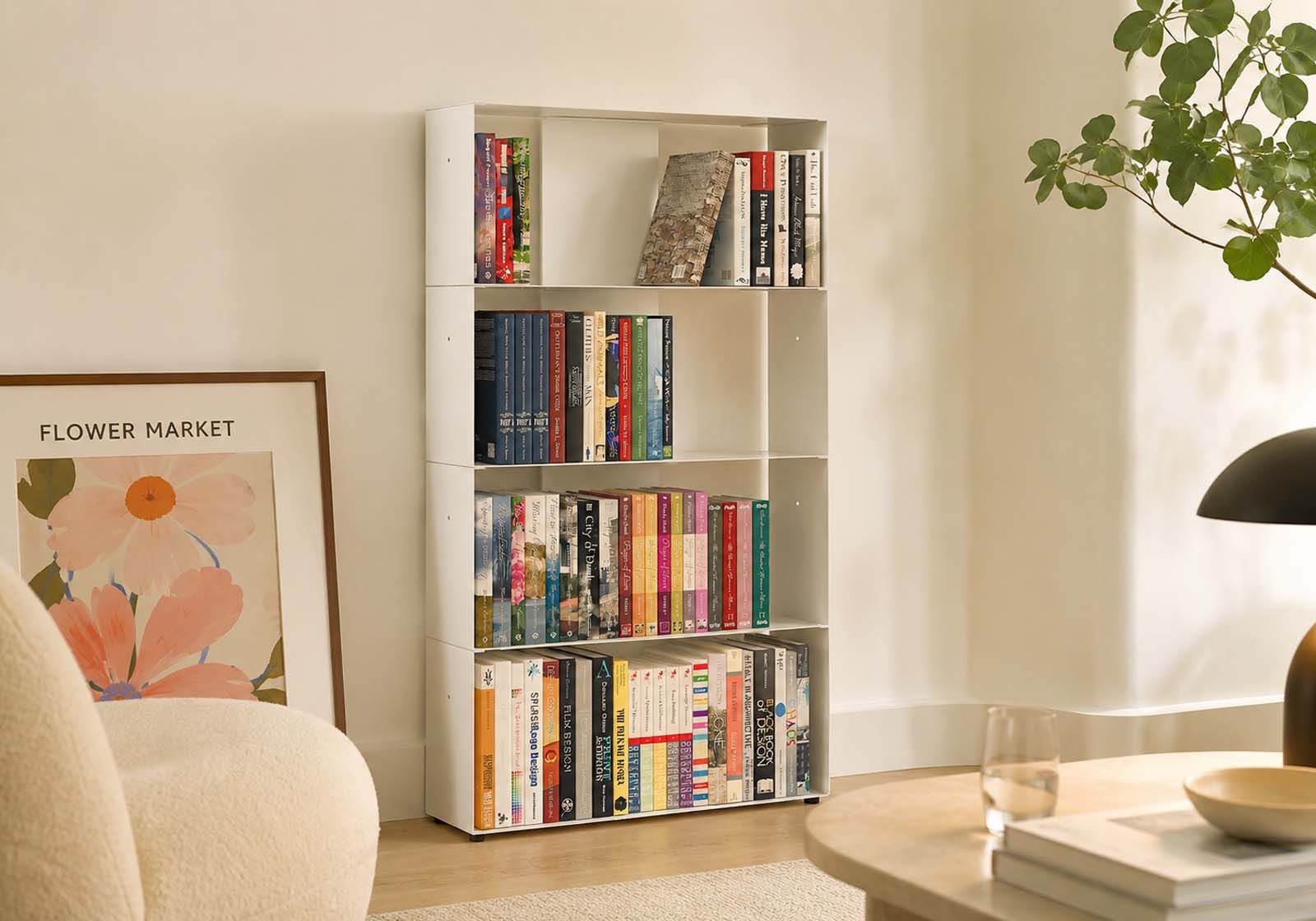 Witte design boekenkast 60 cm - wit metaal - 4 niveaus Boekenkast - 1