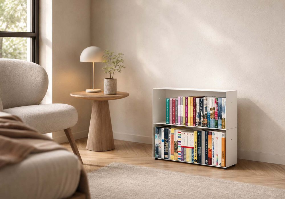 Libreria arredamento 60 cm - metallo bianco - 2 livelli Libreria design - 1