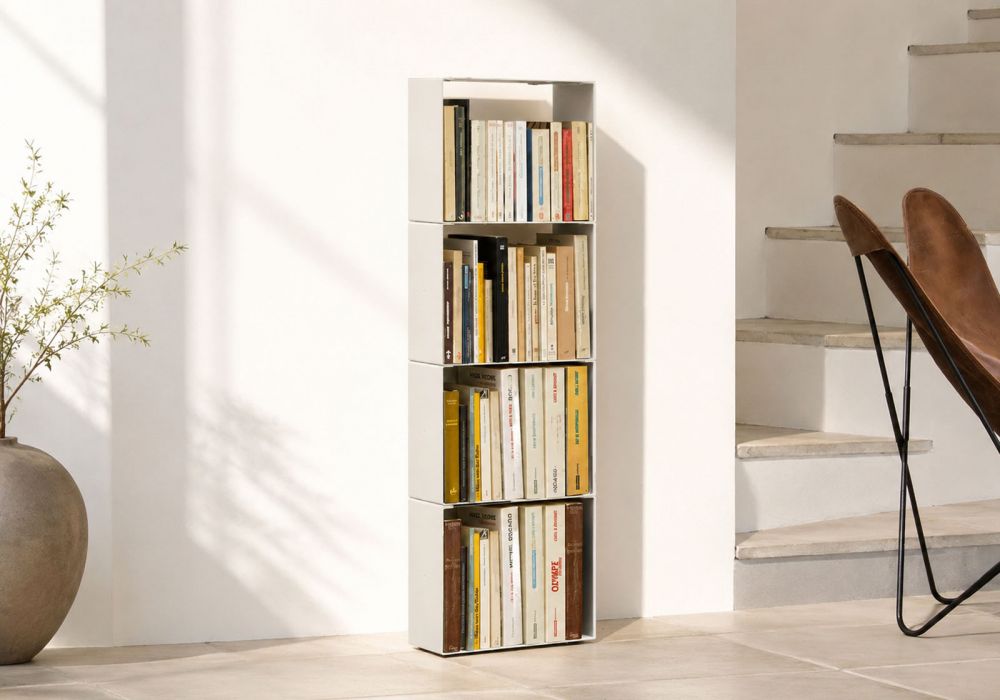 Bibliothèque blanche design 30 cm - métal - 4 niveaux Bibliothèque - 1