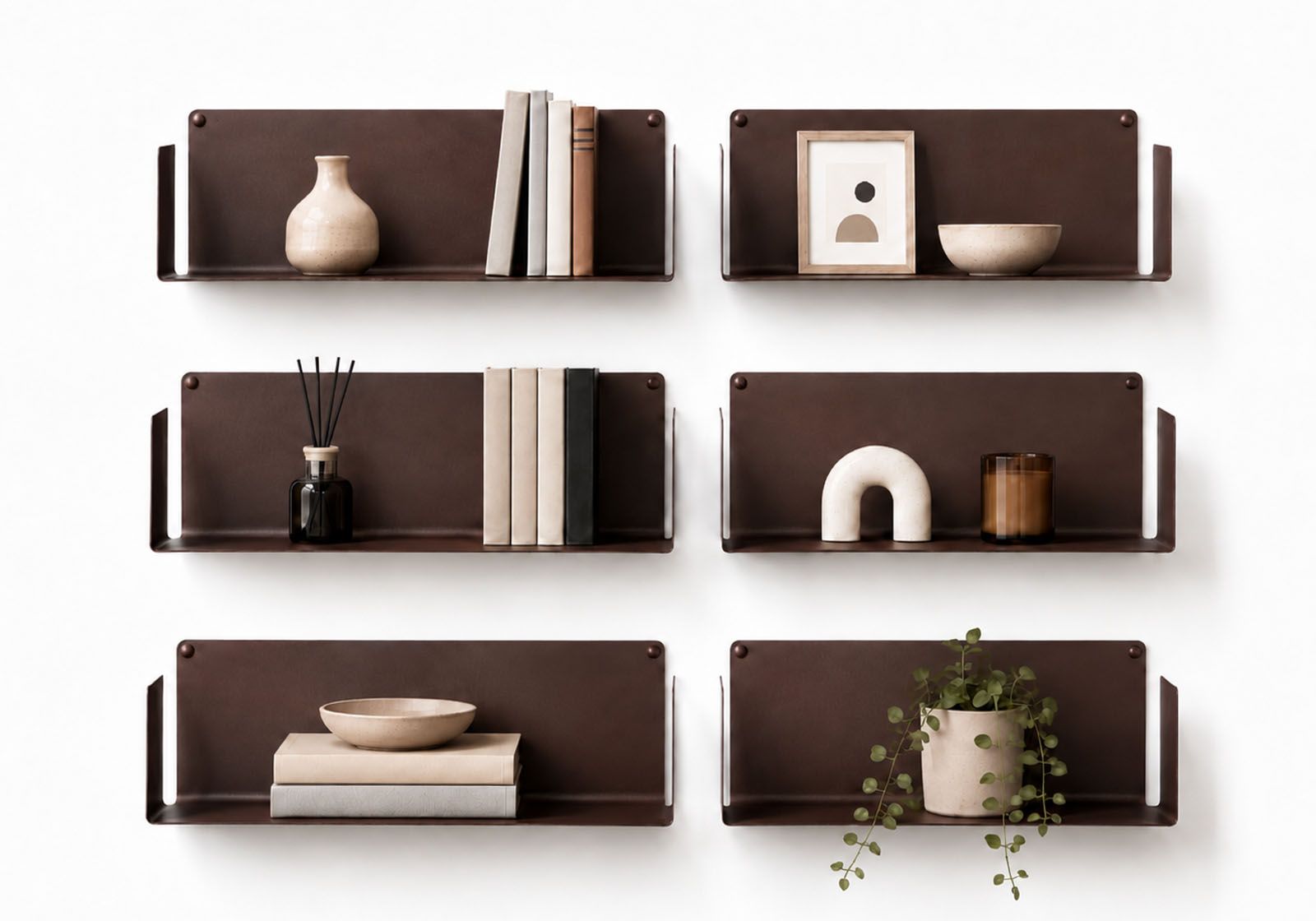 Roestkleurig Wandplank voor boeken - 45 x 15 cm  Set van 6 Boekenplank - 1