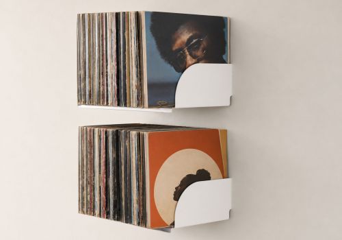 Étagère vinyle murale - Fixation invisible - Acier - Blanc - Lot de 2 Rangement vinyle - 1