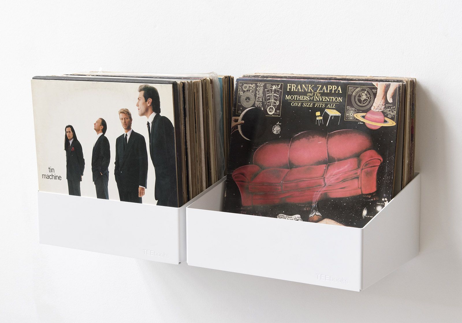 Rangement vinyle 33 tours mural blanc avec disques vinyles, étagères vinyles lot de 4