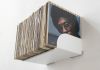 étagère vinyle murale blanche avec disques vinyles 33 tours fixée au mur, lot de 2
