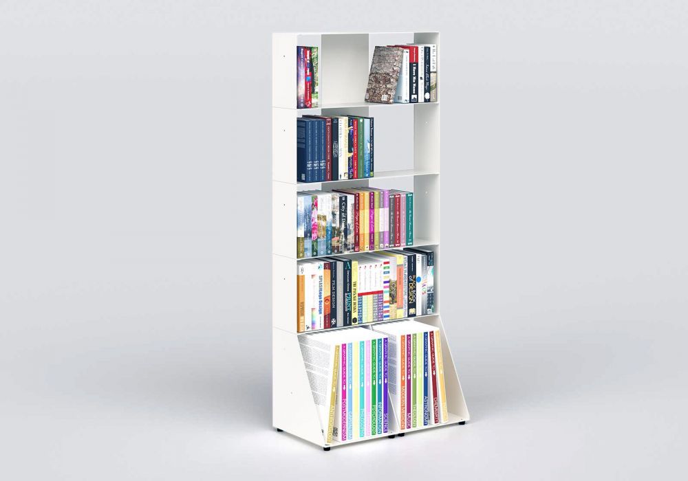Bibliothèque blanche design 60 cm - métal - 5 niveaux Bibliothèque blanche design 60 cm - métal - 5 niveaux