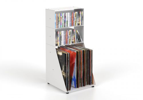 Range cd & vinyle 30 cm - métal blanc - 3 niveaux
