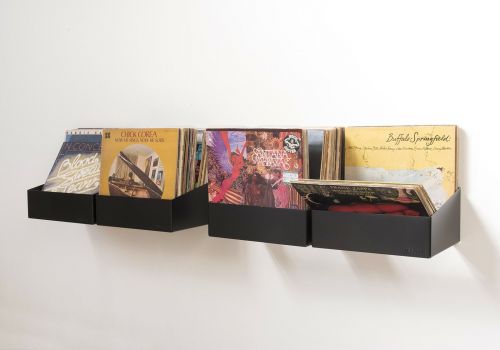 étagère vinyle murale noire pour rangement vinyle 33 tours, lot de 4 avec disques vinyles